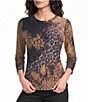 Calessa Knit Printed Scoop Neck 3/4 Sleeve Tee - Image 1