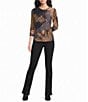 Calessa Knit Printed Scoop Neck 3/4 Sleeve Tee - Image 3