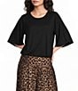 Calessa Knit Round Neck Short Sleeve Elastic Hem Top - Image 1
