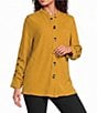 Calessa Mandarin Collar Long Tuck Sleeve Button Detail Tunic - Image 1