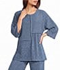 Calessa Knit Stripe Scoop Neck Short Sleeve Asymmetric Top - Image 1