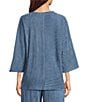 Calessa Knit Stripe Scoop Neck Short Sleeve Asymmetric Top - Image 2