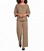 Calessa Knit Stripe Wide Leg Pull-On Ankle Coordianting Pants - Image 3