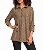 Calessa Knit Texture Zip Mock Neck 3/4 Roll-Tab Sleeve Tunic - Image 1