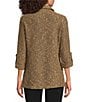 Calessa Knit Texture Zip Mock Neck 3/4 Roll-Tab Sleeve Tunic - Image 2