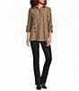 Calessa Knit Texture Zip Mock Neck 3/4 Roll-Tab Sleeve Tunic - Image 3
