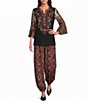Calessa Leaf Print Coordinating Harem Ankle Pants - Image 3
