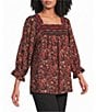 Calessa Leaf Print Embroidered Square Neck Elbow Sleeve Coordinating Tunic - Image 1