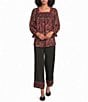 Calessa Leaf Print Embroidered Square Neck Elbow Sleeve Coordinating Tunic - Image 3