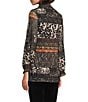 Calessa Mesh Animal Border Print Split V-Neck Long Sleeve Tunic, Color:Black Multi - Image 4