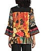 Calessa Mixed Floral Print Embroidered Split V-Neck 3/4 Bell Sleeve Tunic - Image 2