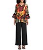 Calessa Mixed Floral Print Embroidered Split V-Neck 3/4 Bell Sleeve Tunic - Image 3