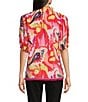Calessa Modern Abstract Print Ruffled Split V-Neck Short Sleeve Tunic, Color:Fuchsia/Multi - Image 2