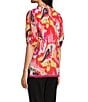 Calessa Modern Abstract Print Ruffled Split V-Neck Short Sleeve Tunic, Color:Fuchsia/Multi - Image 4