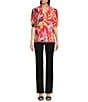 Calessa Modern Abstract Print Ruffled Split V-Neck Short Sleeve Tunic, Color:Fuchsia/Multi - Image 5