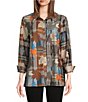 Calessa Patchwork Check Point Collar Long Sleeve Tunic, Color:Sand Multi - Image 1
