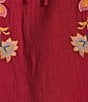 Calessa Patchwork Embroidered Split V-Neck 3/4 Sleeve Tunic, Color:Crimson/Multi - Image 4