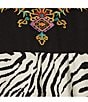 Color:Black Multi - Image 4 - Patchwork Floral Animal Print Crew Neck 3/4 Bell Sleeve Ruffle Hem Tunic