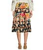 Calessa Patchwork Floral Print Midi Tiered A-Line Pull-On Skirt, Color:Black Multi - Image 2