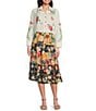 Calessa Patchwork Floral Print Midi Tiered A-Line Pull-On Skirt, Color:Black Multi - Image 3