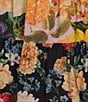 Calessa Patchwork Floral Print Midi Tiered A-Line Pull-On Skirt, Color:Black Multi - Image 4