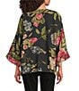 Calessa Petite Size Autumn Garden Print Coordinating Open-Front Kimono, Color:Black Multi - Image 2