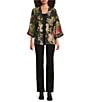 Calessa Petite Size Autumn Garden Print Coordinating Open-Front Kimono, Color:Black Multi - Image 3