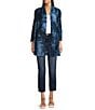 Calessa Petite Size Burnout Knit Open-Front Cardigan, Color:Blue Multi - Image 3