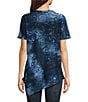 Calessa Petite Size Burnout Knit Round Neck Short Sleeve Asymmetric Hem Tunic, Color:Blue Multi - Image 2