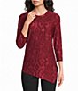 Calessa Petite Size Burnout Print Scoop Neck 3/4 Sleeve Asymmetric Hem Top - Image 1