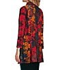 Calessa Petite Size Burnout Tie-Dye Bracelet Sleeve Drape Open Front Cardigan, Color:Crimson/Multi - Image 4