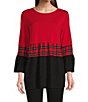 Color:Red Multi - Image 1 - Petite Size Color Blocked Knit Jewel Neck 3/4 Bell Sleeve Tiered Tunic