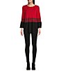 Color:Red Multi - Image 3 - Petite Size Color Blocked Knit Jewel Neck 3/4 Bell Sleeve Tiered Tunic
