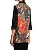 Calessa Petite Size Crinkle Burnout Patchwork Point Collar Long Roll-Tab Sleeve Button Front Tunic, Color:Rust Multi - Image 7