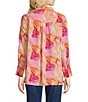 Calessa Petite Size Desert Floral Print Point Collar Long Sleeve Button Front Shirt, Color:Pink Multi - Image 2