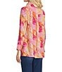 Calessa Petite Size Desert Floral Print Point Collar Long Sleeve Button Front Shirt, Color:Pink Multi - Image 4