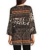 Calessa Petite Size Double Layered Mesh Animal Print Hi-low Scoop Neck Wrist Length Sleeve Tunic, Color:Black Multi - Image 2