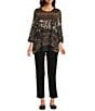 Calessa Petite Size Double Layered Mesh Animal Print Hi-low Scoop Neck Wrist Length Sleeve Tunic, Color:Black Multi - Image 3