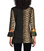 Calessa Petite Size Embroidered Patchwork Animal Split V-Neck 3/4 Sleeve Tunic, Color:Emerald Multi - Image 2