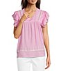Calessa Petite Size Embroidered Patchwork Square Neck Short Sleeve Tunic - Image 1