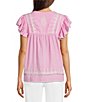 Calessa Petite Size Embroidered Patchwork Square Neck Short Sleeve Tunic - Image 2