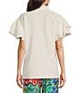 Calessa Petite Size Embroidered Ruffle Double Layer Short Sleeve Top, Color:White Multi - Image 2