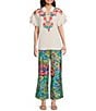 Calessa Petite Size Embroidered Ruffle Double Layer Short Sleeve Top, Color:White Multi - Image 3