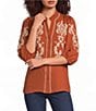 Calessa Petite Size Embroidered Ruffle Split V-Neck 3/4 Sleeve Button Front Tunic - Image 1