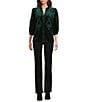 Calessa Petite Size Embroidered Ruffle Split V-Neck 3/4 Sleeve Button Front Velvet Tunic, Color:Emerald - Image 4