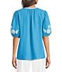 Calessa Petite Size Embroidered Split V-Neck Elbow Puff Sleeve Tunic - Image 2