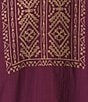 Calessa Petite Size Embroidered Split V-Neck Wrist Length Sleeve Tunic, Color:Crimson/Sand - Image 4