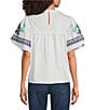 Calessa Petite Size Embroidered Split V-Neck Short Sleeve Tunic - Image 2
