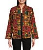 Calessa Petite Size Festive Patchwork Stand Collar Long Sleeve Button-Front Reversible Shirt Jacket, Color:Emerald Multi - Image 1
