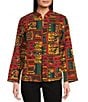 Calessa Petite Size Festive Patchwork Stand Collar Long Sleeve Button-Front Reversible Shirt Jacket, Color:Emerald Multi - Image 3